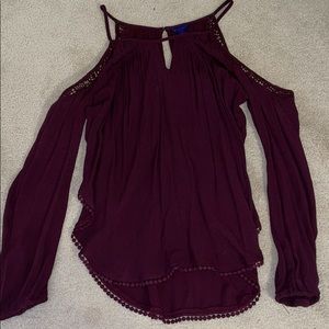 burgundy, long sleeve blouse
